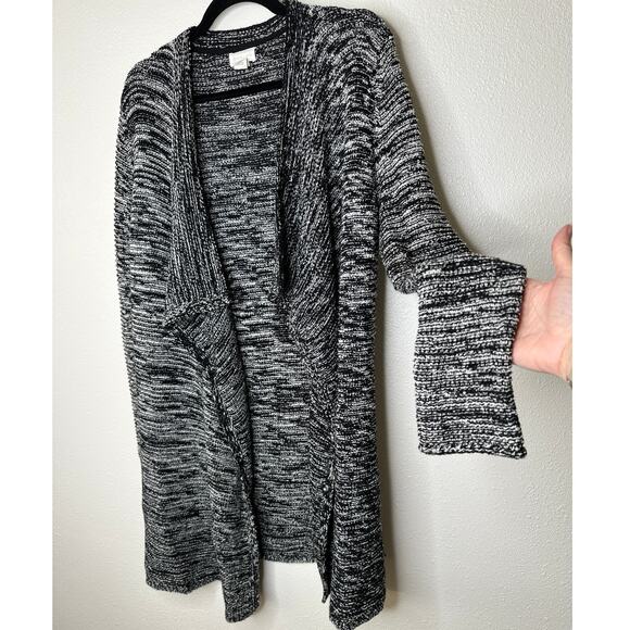 Caslon Black & White Burled Long Sleeve Long Line Cardigan Sweater S - Picture 1 of 11
